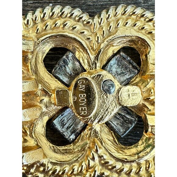 Gay Boyer Vintage two-tone gold and silver metal rope motif belt buckle - Picture 4 of 7